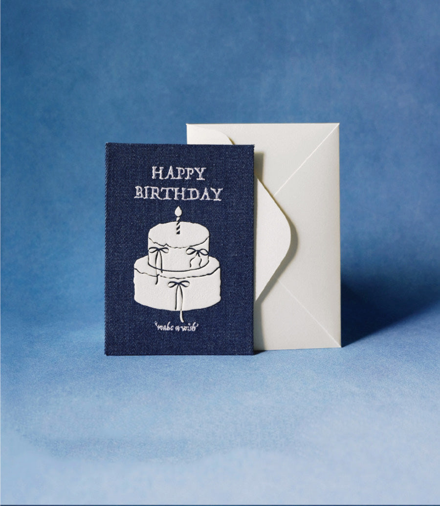 Handmade Denim Fabric Birthday Card - "Happy Birthday"