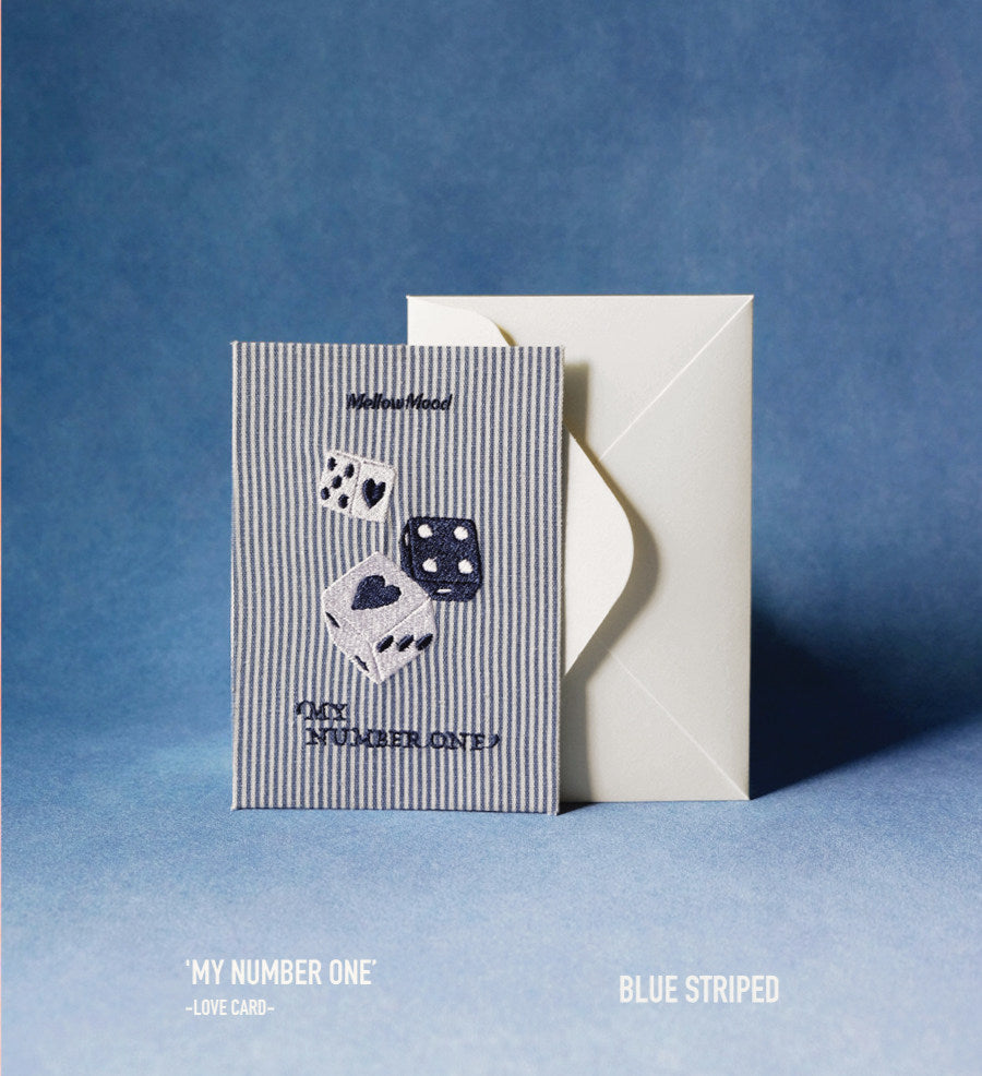 Original Handmade Fabric Blue Striped Card - "My Number One"