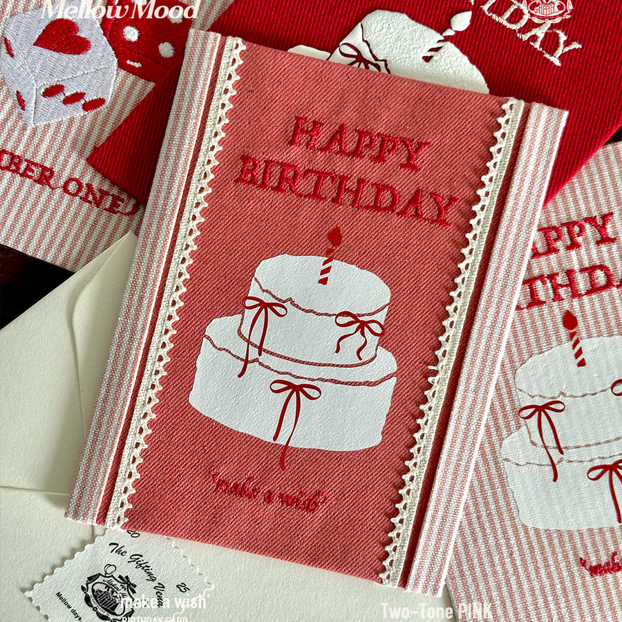 Handmade Two-Tone Pink Lace 3D Cake Card - "Make a Wish"