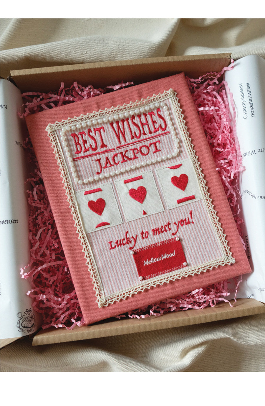 Original Pink Vintage Fabric Art - Jackpot "Lucky to Meet You"