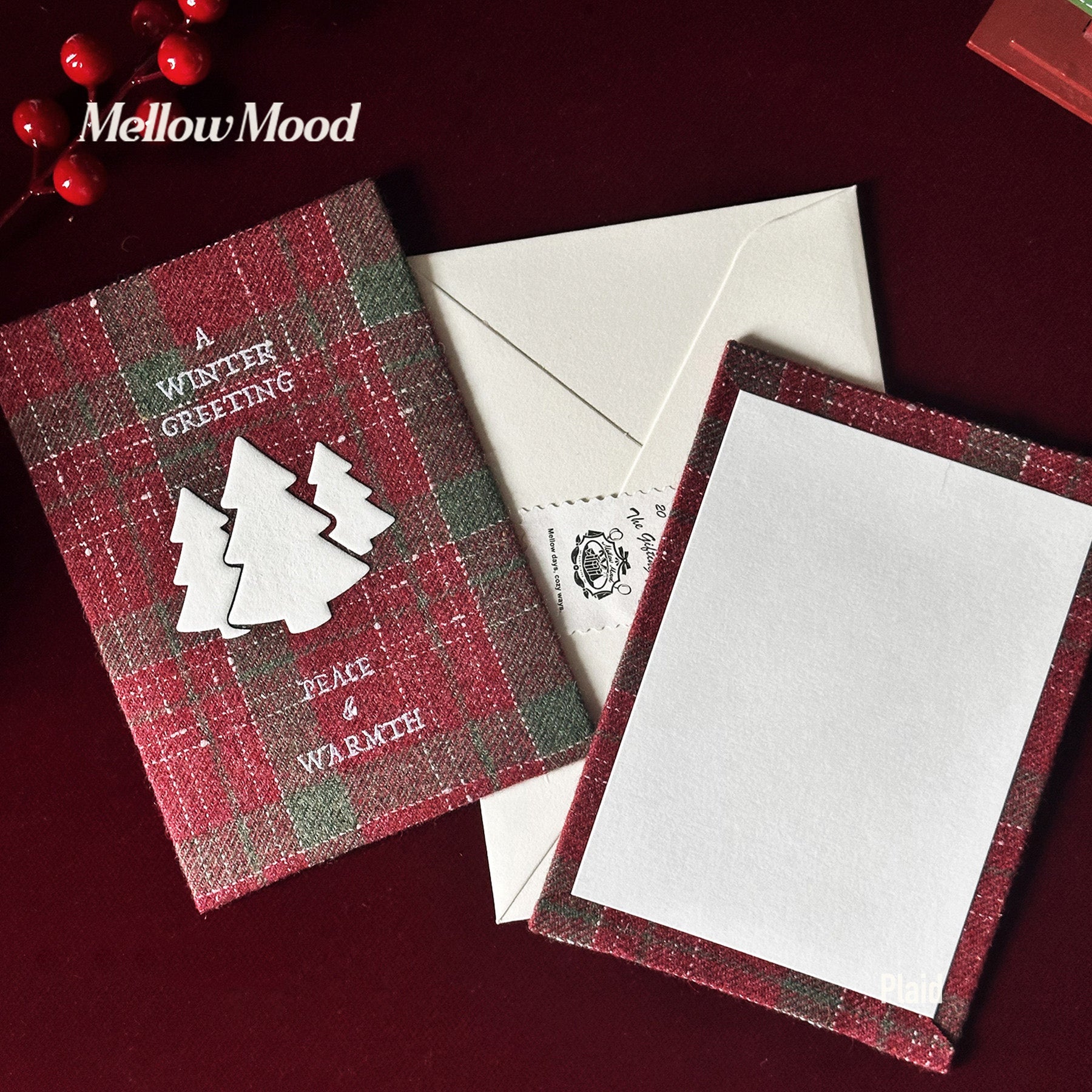 Handmade Fabric Christmas Card - "Peace & Warmth"