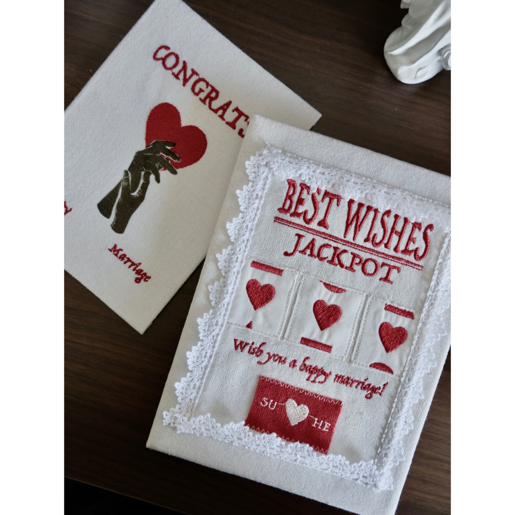 Original Pink Vintage Fabric Art - Jackpot "Lucky to Meet You"
