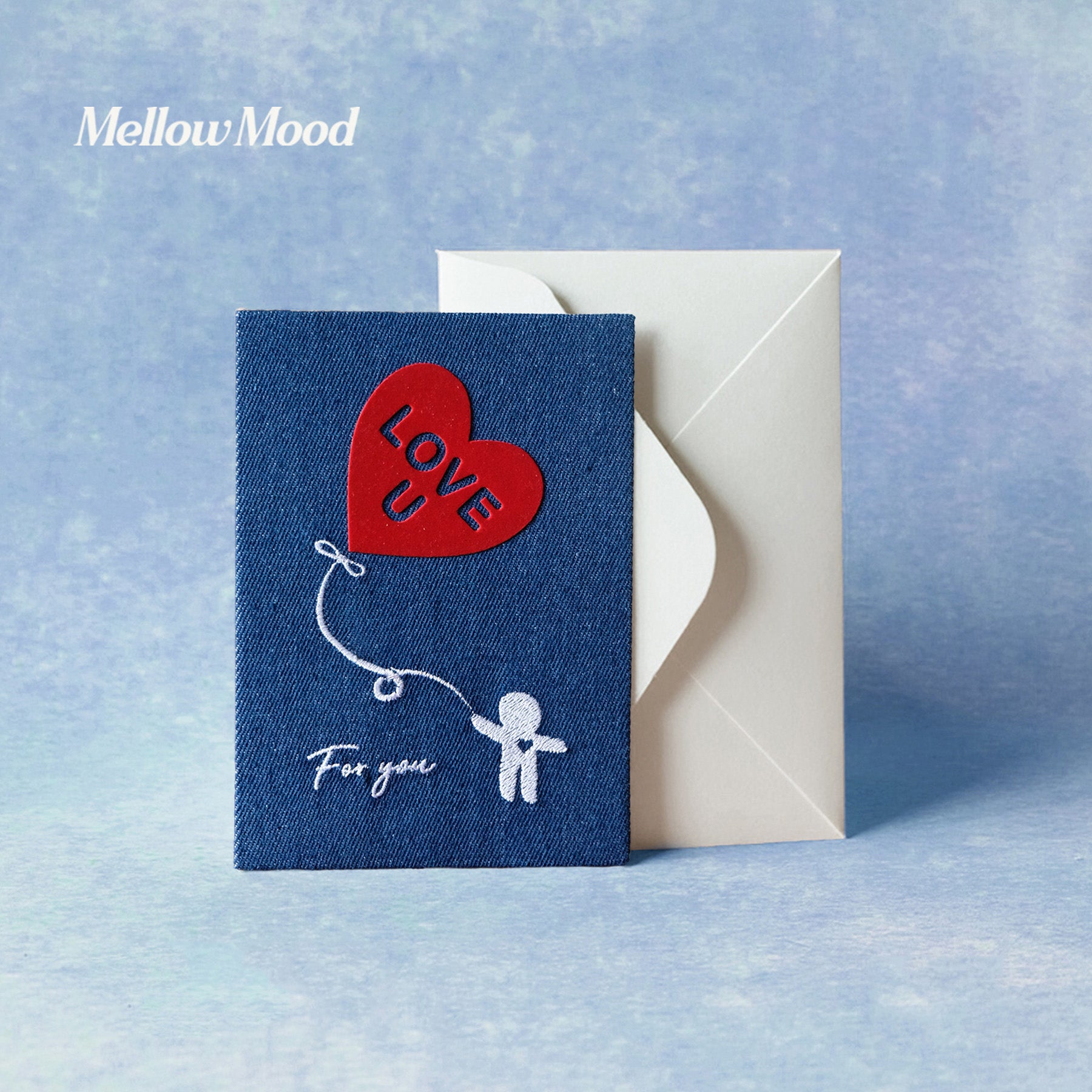 Handmade Fabric Love Card - White - "There Goes My Heart"