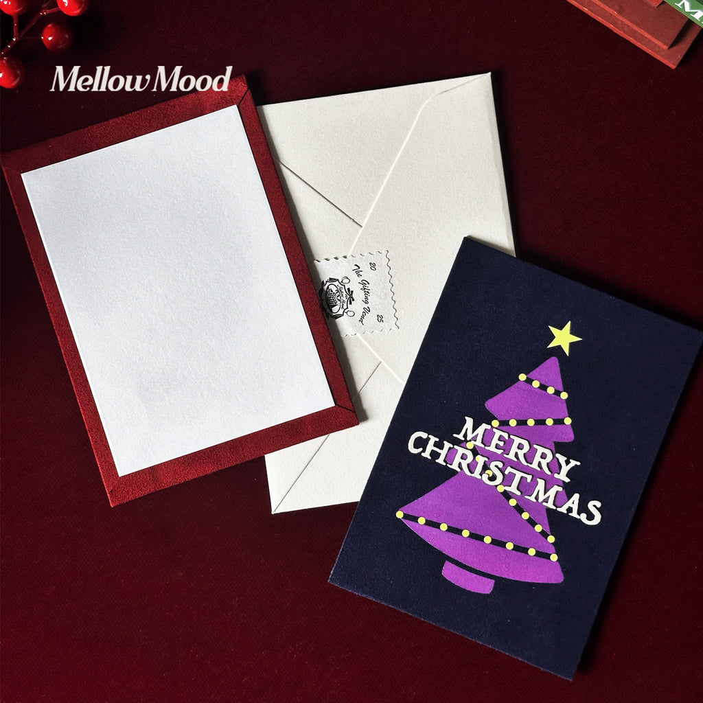 Handmade Fabric Christmas Card Set- Green - "Merry Christmas"