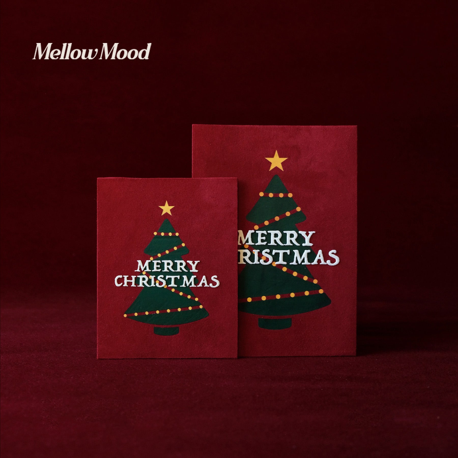 Handmade Fabric Christmas Card Set- Green - "Merry Christmas"