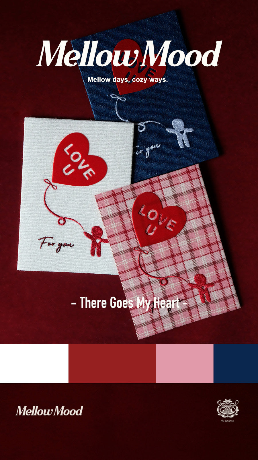 Handmade Fabric Love Card - White - "There Goes My Heart"