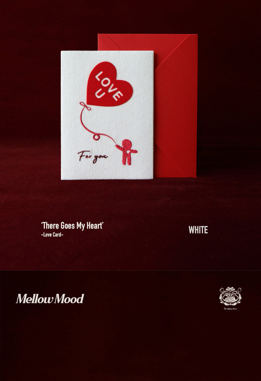 Handmade Fabric Love Card - White - "There Goes My Heart"