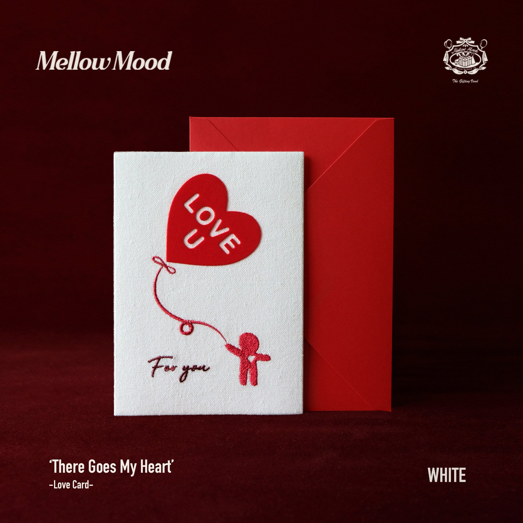 Handmade Fabric Love Card - White - "There Goes My Heart"