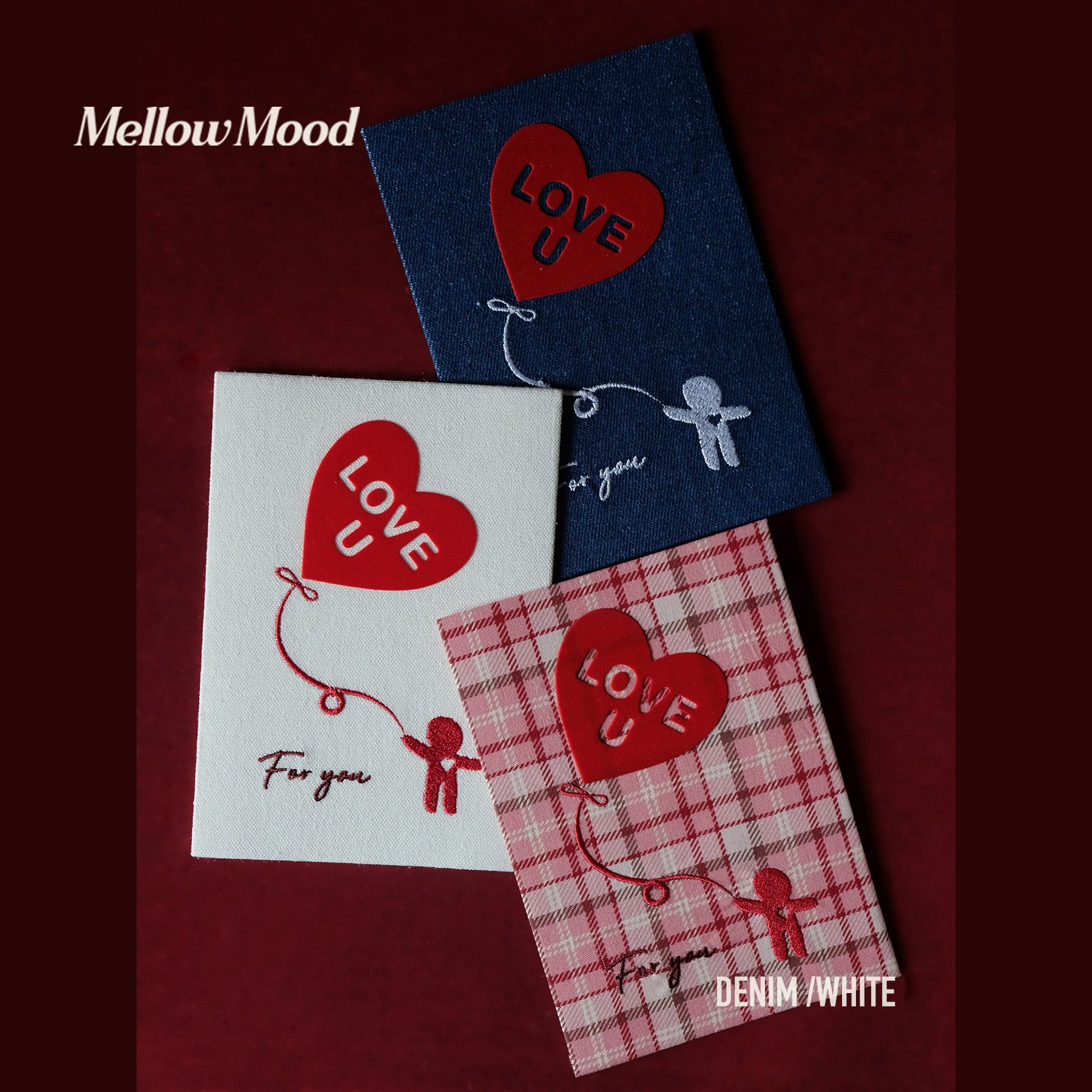 Handmade Fabric Love Card - White - "There Goes My Heart"