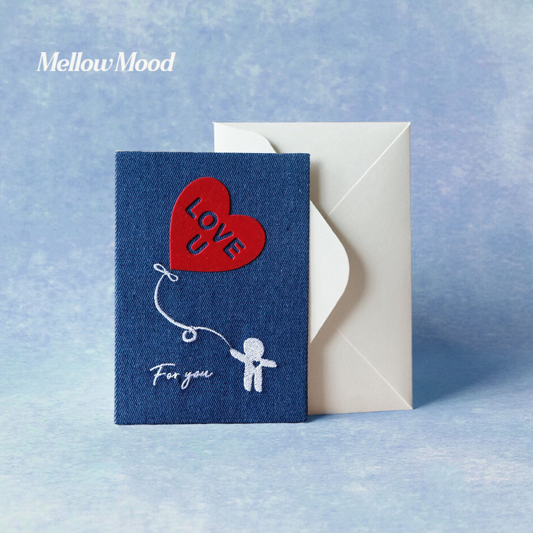 Handmade Fabric Love Card - White - "There Goes My Heart"